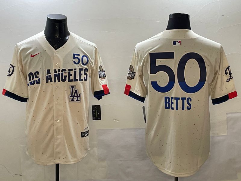 Men Los Angeles Dodgers 50 Betts Cream Fashion city 2025 Nike MLB Jersey style 2